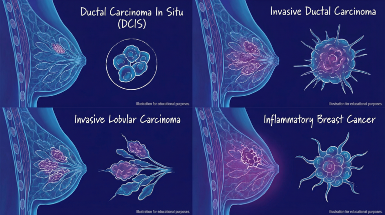 Illustration verschiedener Brustkrebsarten im Vergleich