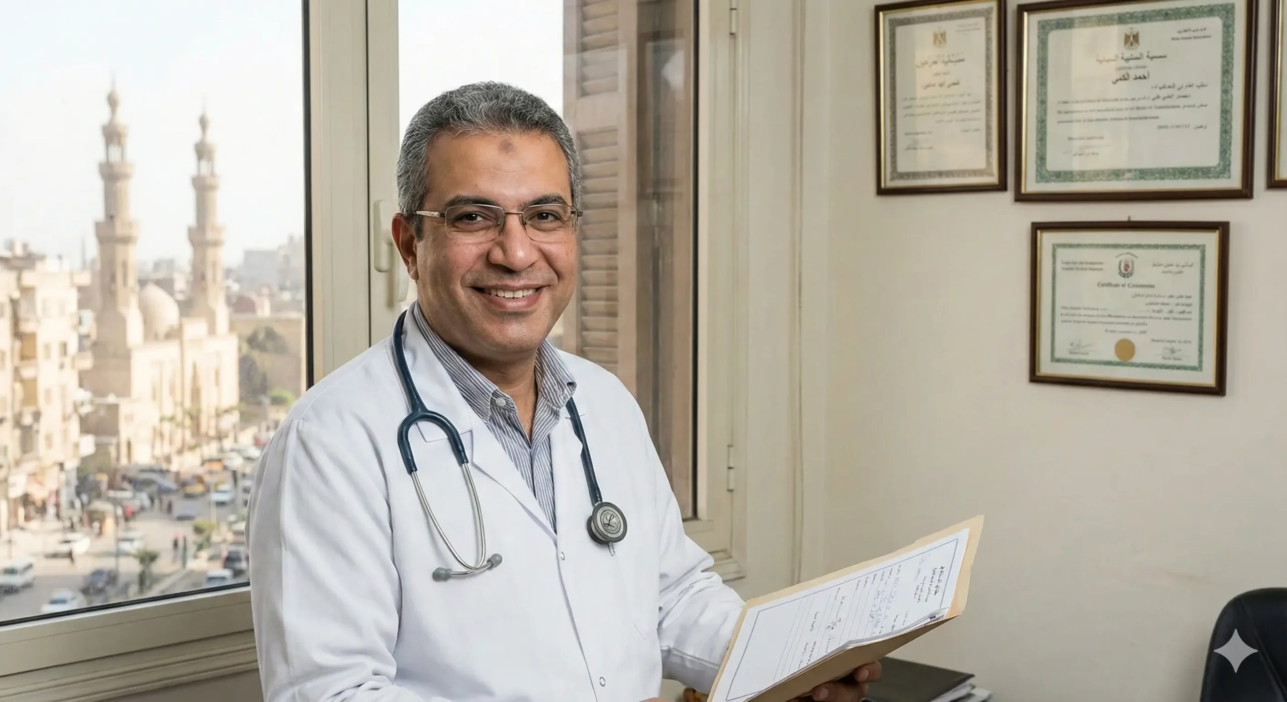 Lächelnder Arzt mit Stethoskop im Büro