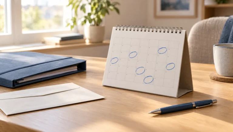 Kalender und Unterlagen zur Frage, ab wann die Berufsunfähigkeitsversicherung zahlt