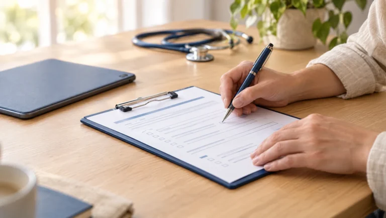 Antragsformular mit Stift als Symbol für eine Berufsunfähigkeitsversicherung ohne Gesundheitsfragen